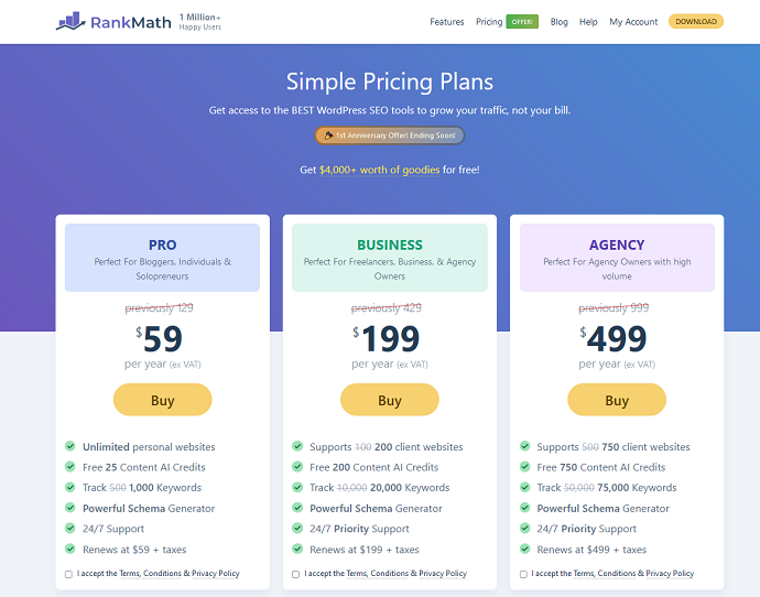 RankMath Pricing and Plans