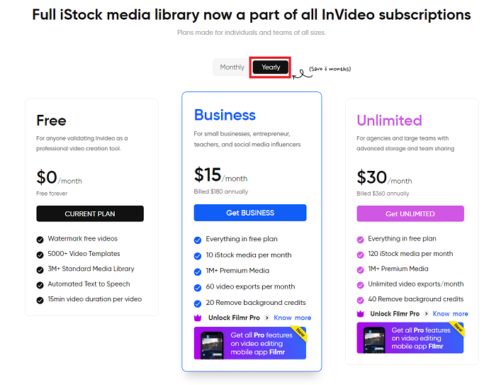 invideo.io yearly plans