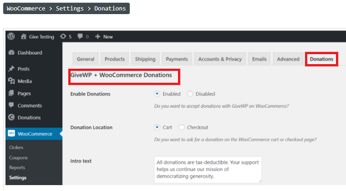 GiveWP donation plugin - WooCommerce Cart Benefit