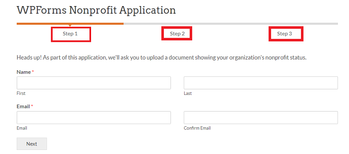 Non profit organization discount form provided by WPForms donation plugin