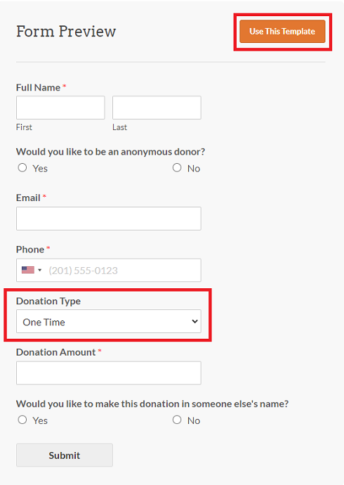 WPForms - one time and recurring donations form template