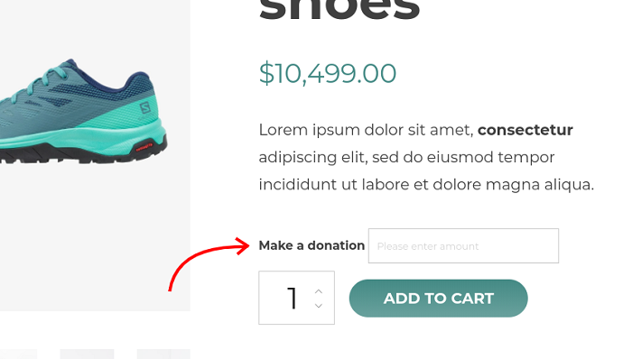 The donation button on the WooCommerce product page would be shown like thiS