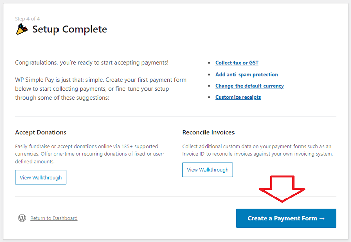 tap on the create a Payment form button to move ahead