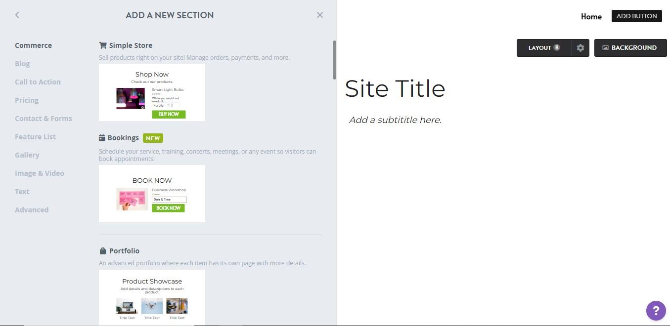 Add new section in Strikingly