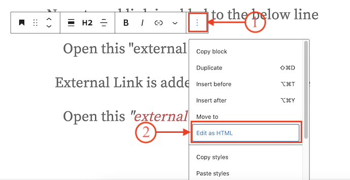 Edit as HTML in WordPress